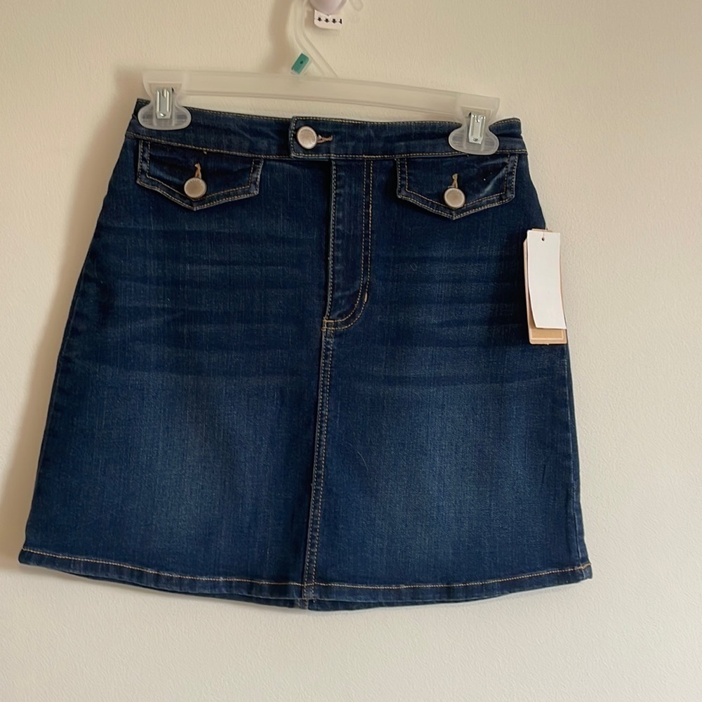 NWT Classic Mini Denim Skirt Copper Key Casual XS Stretch Jean Blue Basic